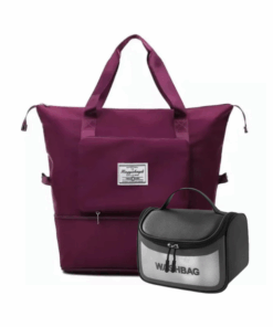 Expandable Foldable Waterproof Travel Gym Duffel Bag with Toiletry Bag - Maroon