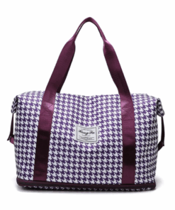 Expandable Houndstooth Travel Duffel Bag - Plum