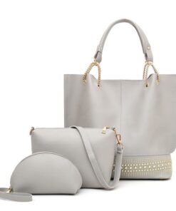 Fashion 3 Piece Set Women's PU Leather Messenger Shoulder Handbag - Grey