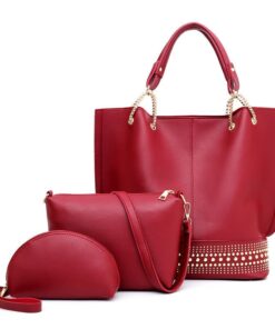 Fashion 3 Piece Set Women's PU Leather Messenger Shoulder Handbag - Red