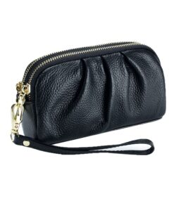 Fashion Leather Clutch Wallet Double Zipper Card Holder Money Purse - Black