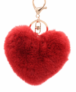 Fashion Red Love Heart-shaped Plush Key Chain Couple imitation rabbit fur. - Brown
