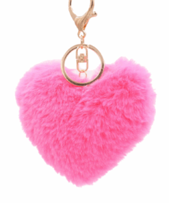 Fashion Red Love Heart-shaped Plush Key Chain Couple imitation rabbit fur. - Pink