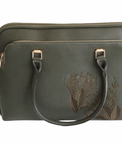 Fashionable Protea Floral 15" Vegan Leather Laptop Bag for Women - Forest Green