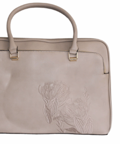 Fashionable Protea Floral 15" Vegan Leather Laptop Bag for Women - Khaki