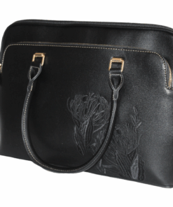 Fashionable Protea Floral 15" Vegan Leather Laptop Bag for Women - Space Black