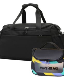 Fashionable Sports Gym Travel Duffel Bag with Toiletry Bag - Black