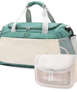 Fashionable Sports Gym Travel Duffel Bag with Toiletry Bag - Green White