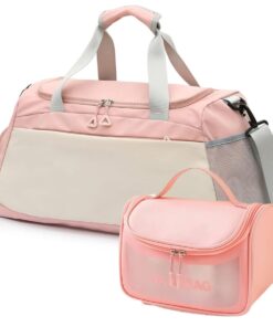 Fashionable Sports Gym Travel Duffel Bag with Toiletry Bag - Light Pink