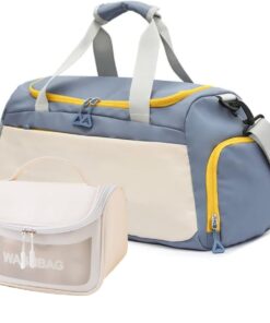 Fashionable Sports Gym Travel Duffel Bag with Toiletry Bag - Misty Blue