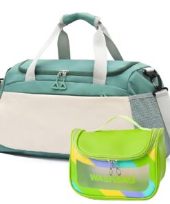 Fashionable Sports Gym Travel Duffel Bag with Toiletry Bag - Sage Green