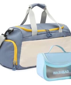 Fashionable Sports Gym Travel Duffel Bag with Toiletry Bag - Simple Blue