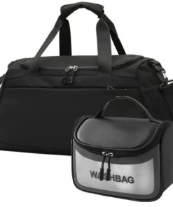 Fashionable Sports Gym Travel Duffel Bag with Toiletry Bag - Space Black
