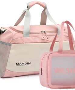 Fashionable Sports Gym Travel Duffel Bag with XXL Toiletry Bag - Light Pink