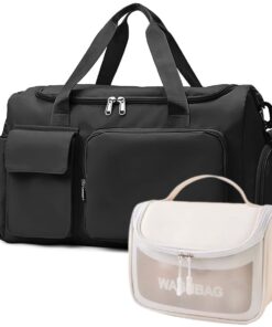 Fashionable Waterproof Multi Task Travel Gym Duffel Bag With Toiletry Bag - Black White
