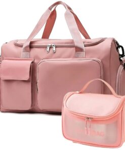 Fashionable Waterproof Multi Task Travel Gym Duffel Bag With Toiletry Bag - Green Pink
