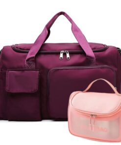 Fashionable Waterproof Multi Task Travel Gym Duffel Bag With Toiletry Bag - Maroon Pink