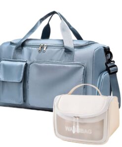 Fashionable Waterproof Multi Task Travel Gym Duffel Bag With Toiletry Bag - Misty Blue