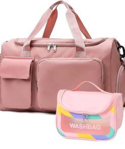 Fashionable Waterproof Multi Task Travel Gym Duffel Bag With Toiletry Bag - Powder Pink