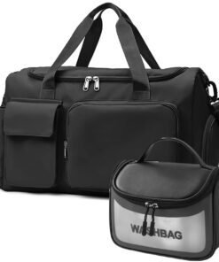 Fashionable Waterproof Multi Task Travel Gym Duffel Bag With Toiletry Bag - Space Black