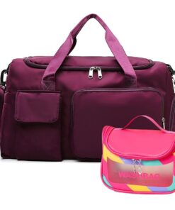 Fashionable Waterproof Multi Task Travel Gym Duffel Bag With Toiletry Bag - Wine Red
