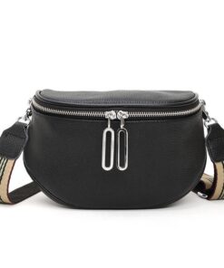 Fashionista Leather Bum Bag - Tartan Woven Strap included - Black