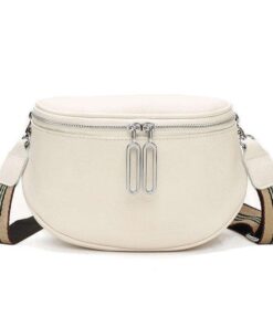 Fashionista Leather Bum Bag - Tartan Woven Strap included - Cream Colour