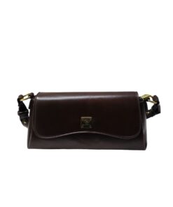 Faux Leather Hand Bag - dark brown