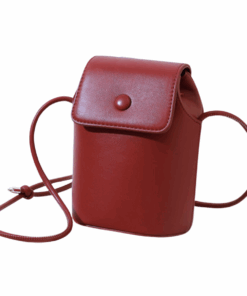 Faux Leather Retro Crossbody Bucket Bag - Deep Red
