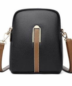 Faux Leather Sling Bag with 2 Compartments - Black