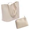 Faux Leather Tote with Matching Pouch Set - White