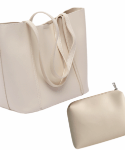 Faux Leather Tote with Matching Pouch Set - White