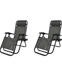 FC-005-BK-BK, Pack 2, Zero Gravity Folding Chairs With Side Tray
