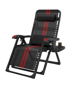 FC-007, Heavy Duty Folding Chair with Massage Roller & Side Tray - Black, Red