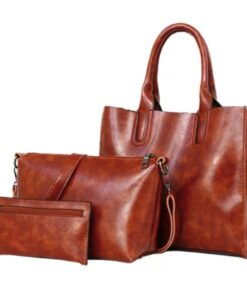 FCG Faux Leather Shoulder Handbag 3 Piece Set - Toffee Brown