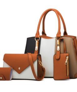 FCG Multicoloured 4 Piece Ladies Faux Leather Hand Bag Set - Tan