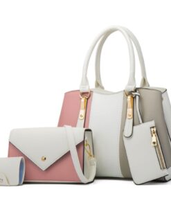FCG Multicoloured 4 Piece Ladies Faux Leather Hand Bag Set - White