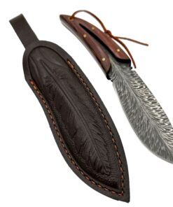 Feather Design Wooden Handle Hunting & Outdoor Knife & Sheath