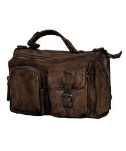 Fino 1818B-ZOO Full Grain Italian Aniline Nappa Leather Hand & Shoulder Bag - Dark Brown