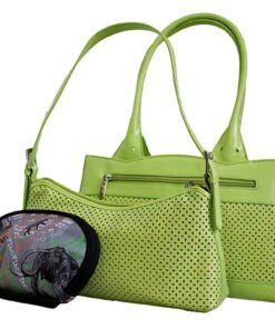 Fino 2 Piece Faux Leather Bags And Purse Pouch Set - Green