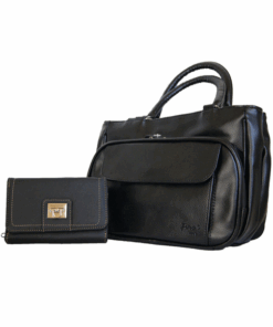 Fino 22006+133-093 Faux Leather Organizer Bag with Purse set- Black