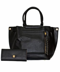 Fino 2826+51125 Faux Leather Stud Design Zip Handbag with Purse - Black