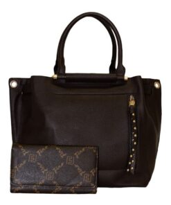 Fino 2826+F8-865 Faux Leather Stud Design Front Zip Handbag with Purse Set