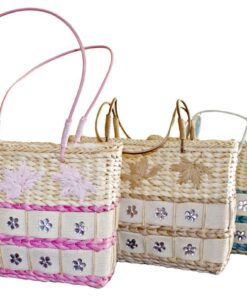 Fino 3Pcs Straw Bag with Silver Flower Details