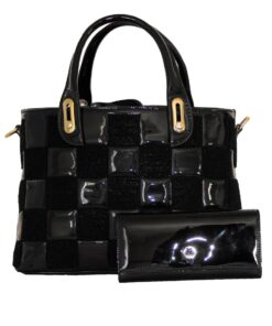 Fino 6112+A-59 Patent Embossed Classic Shoulder Bag Handbag with Purse - Black