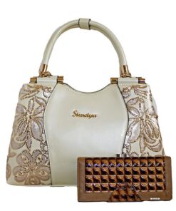 Fino 6228+SK-DK530 Luxury Patent Faux Leather Shoulder Bag with Purse Set - Cream