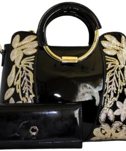 Fino 7342 Faux Leather Stylish Ring Handle Shoulder Bag with Purse - Black