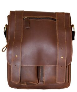 Fino 8019 Unisex Full Grain Genuine Leather Crossbody Satchel Bag - Coffee