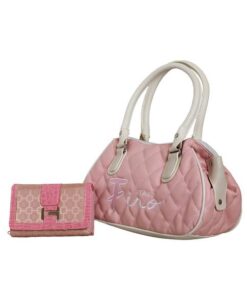 Fino A2361+A030-093 Faux Leather Quilted Bag with Purse - Pink