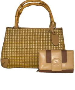 Fino Bamboo Woven  Bag with Purse - Brown